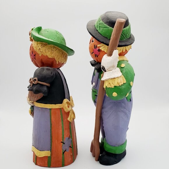 Thanksgiving Halloween Decor Pumpkin Head Scarecrow Figurines Mr. & Mrs. Farmer - Picture 2 of 8